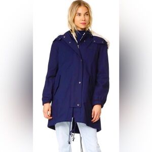 NWT AG ADRIANO GOLDSCHMIED Dani Parka Shearling Trim Hood Navy XS MSRP $698